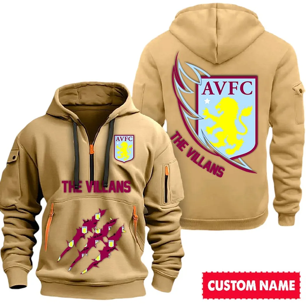 Claret Side Hoodie Half Zipper, Fan Pride Half-Zip Hoodie SPO012 - Khaki