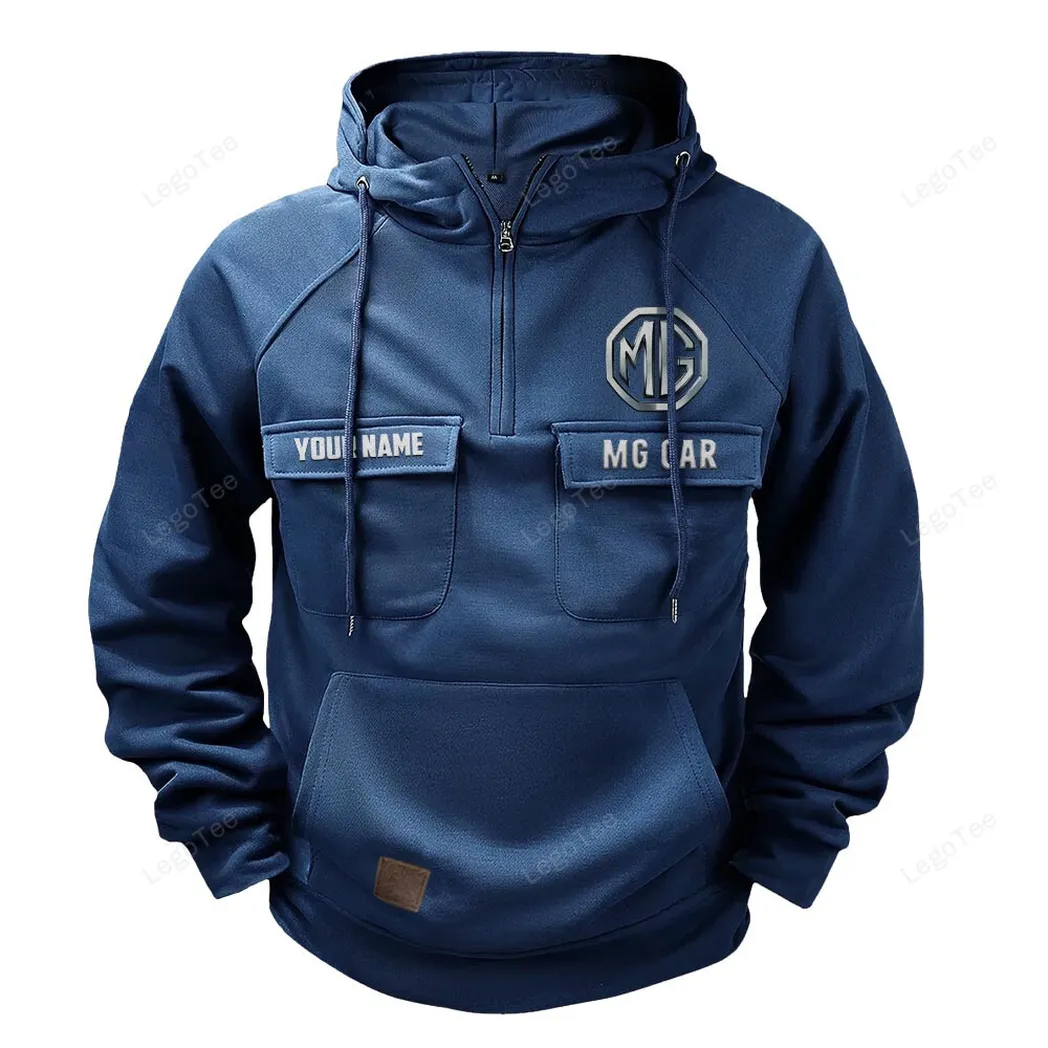 Classic British Car Tactical Quarter Zip Hoodie, Exclusive Logo Hoodie For Car Enthusiasts CAR109 - Dark Blue - Image 2