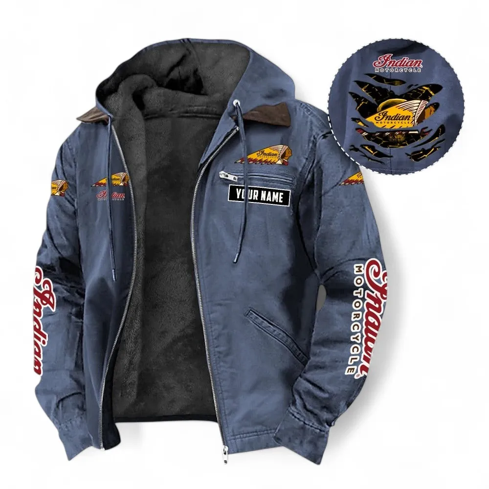 Classic Cruiser Hooded And Flannel Hoodie, Exclusive Logo Hoodie For Motor Lovers CAR391 - Navy Blue - Image 2