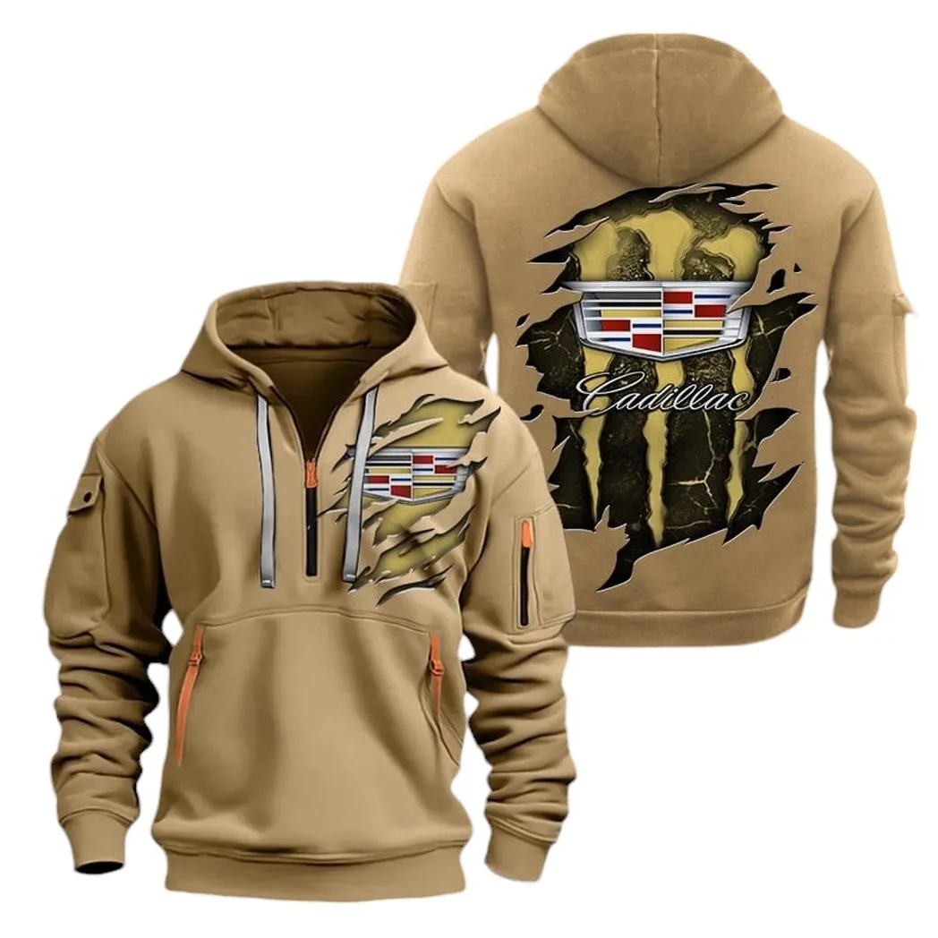 Classic Cruiser Hoodie Half Zipper, Supporter Style Half-Zip Hoodie CAR021 -Khaki - Image 2