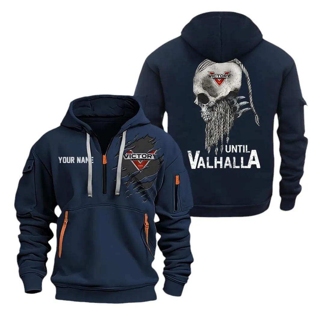 Classic Motorcycle Hoodie Half Zipper, Lifestyle Fan Half-Zip Hoodie CAR072 -Navy - Image 2
