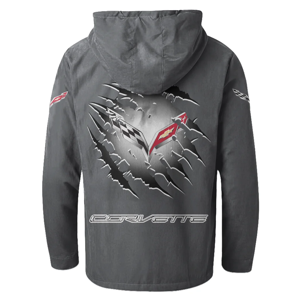 Classic Muscle Car Flannel Hoodie, Motor-Inspired Flannel HVN1327CC - Gray - Image 4