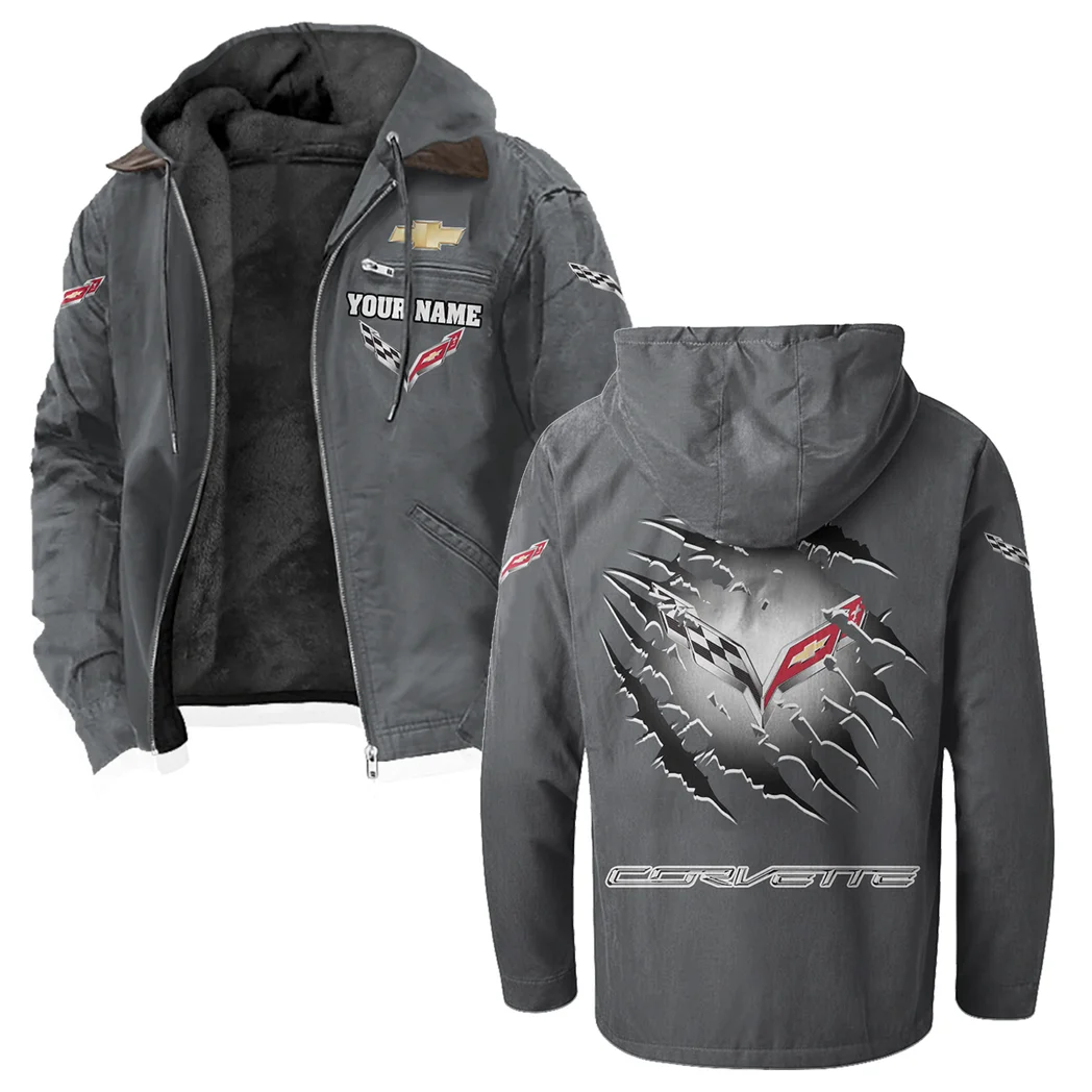 Classic Muscle Car Flannel Hoodie, Motor-Inspired Flannel HVN1327CC - Gray - Image 2