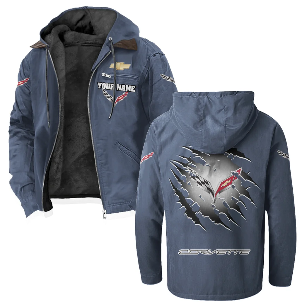 Classic Muscle Car Flannel Hoodie, Motor-Inspired Flannel HVN1327CC - Navy Blue - Image 2