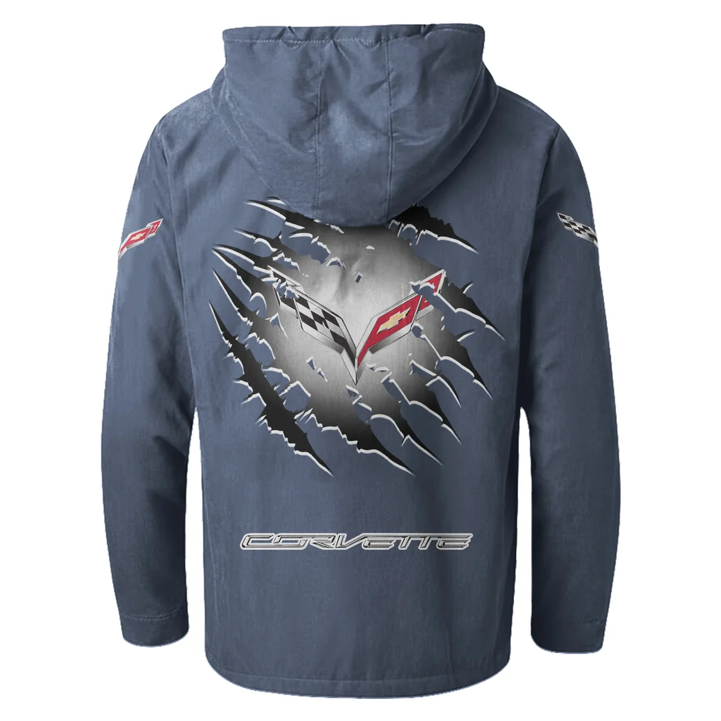 Classic Muscle Car Flannel Hoodie, Motor-Inspired Flannel HVN1327CC - Navy Blue - Image 4