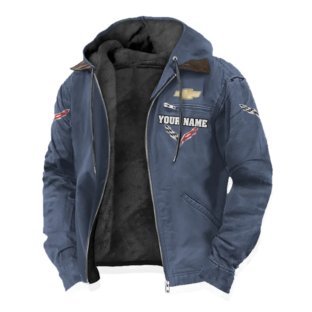 Classic Muscle Car Flannel Hoodie, Motor-Inspired Flannel HVN1327CC - Navy Blue - Image 3