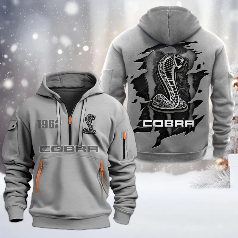 Classic Muscle Car Hoodie Half Zipper, Classic Sport Half-Zip Hoodie CAR198 - Gray - Image 2