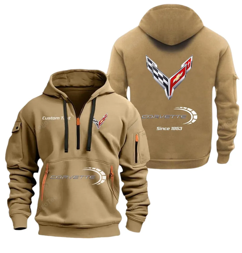 Classic Muscle Car Hoodie Half Zipper, Game Ready Half-Zip Hoodie CAR052 -Khaki - Image 2
