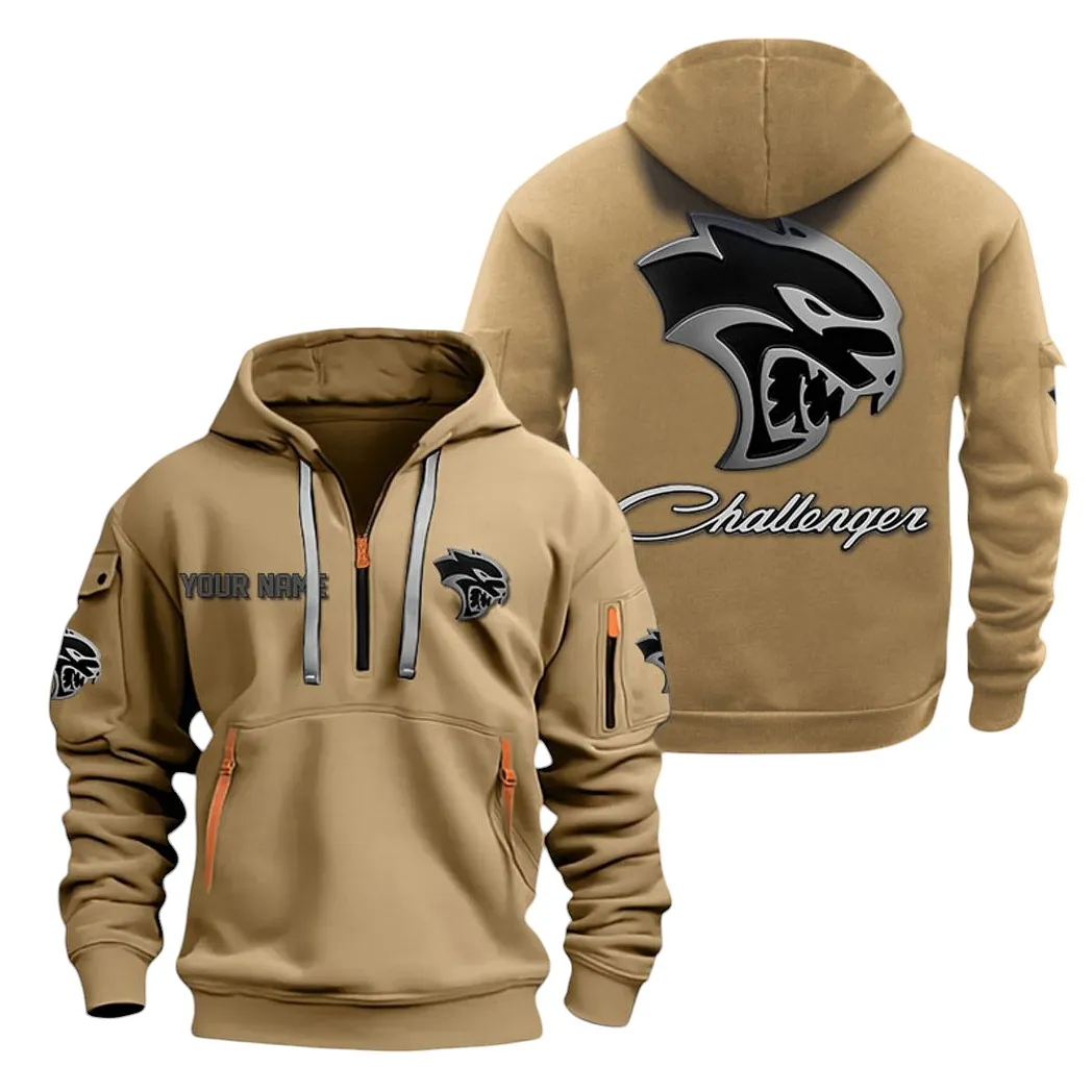 Classic Muscle Car Hoodie Half Zipper, Modern Sport Hoodie CAR200 - Khaki - Image 2