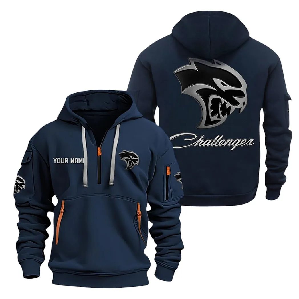 Classic Muscle Car Hoodie Half Zipper, Performance Fan Hoodie CAR200 - Navy - Image 2