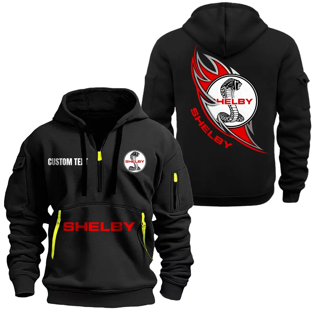 Classic Muscle Ride Hoodie Half Zipper, Warm Up Hoodie CAR170 - Black - Image 2