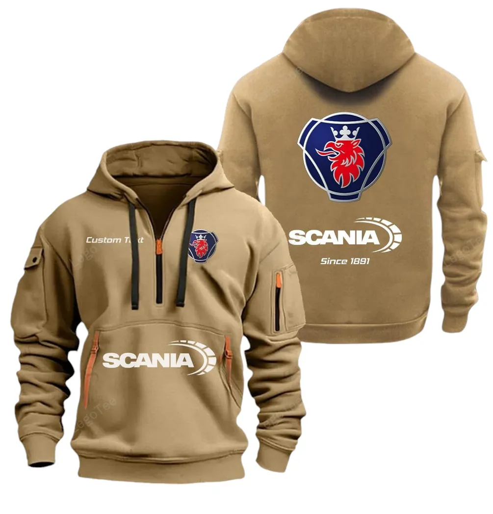 Commercial Lorry Hoodie Half Zipper, Active Supporter Half-Zip Hoodie CAR052 -Khaki - Image 2