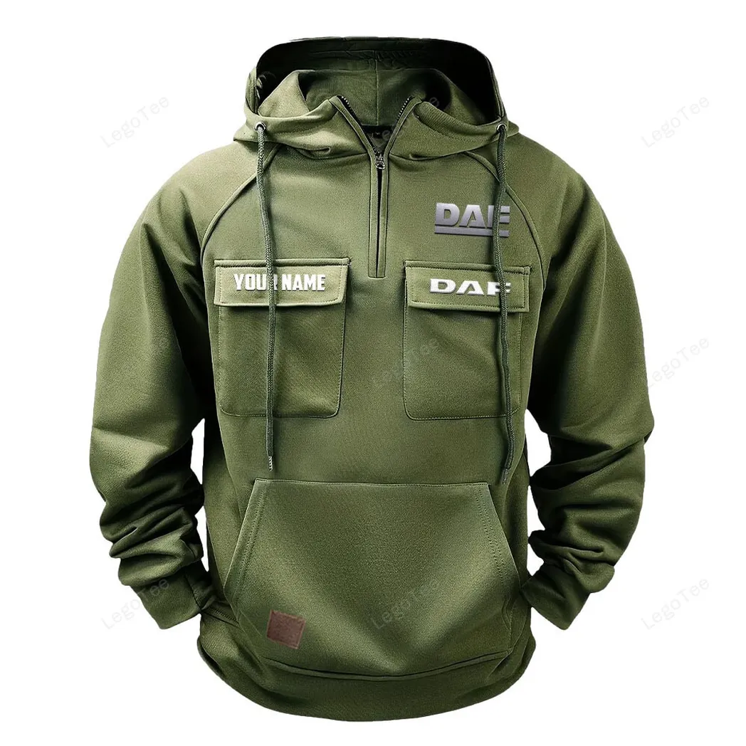 Commercial Lorry Tactical Quarter Zip Hoodie, Exclusive Logo Hoodie For Car Enthusiasts CAR109 - Army Green - Image 2