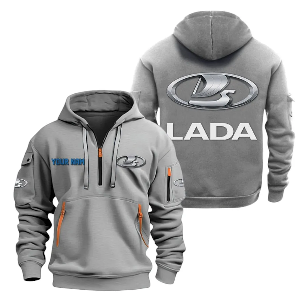 Compact Car Hoodie Half Zipper, Supporter Style Half-Zip Hoodie CAR200 - Gray - Image 2