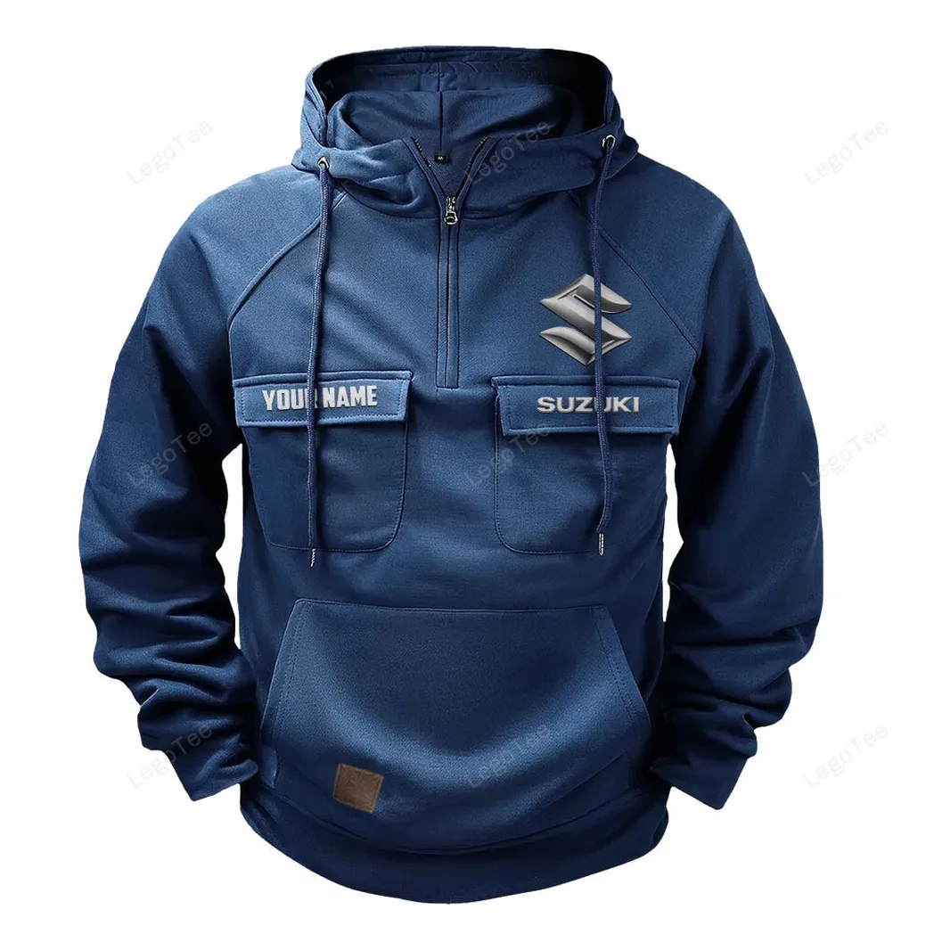 Compact Car Tactical Quarter Zip Hoodie, Exclusive Logo Hoodie For Car Enthusiasts CAR109 - Dark Blue - Image 2