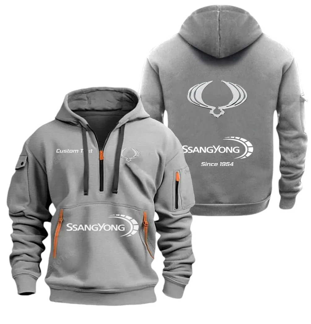Compact SUV Hoodie Half Zipper, Sporty Fan Half-Zip Hoodie CAR052 -Gray - Image 2
