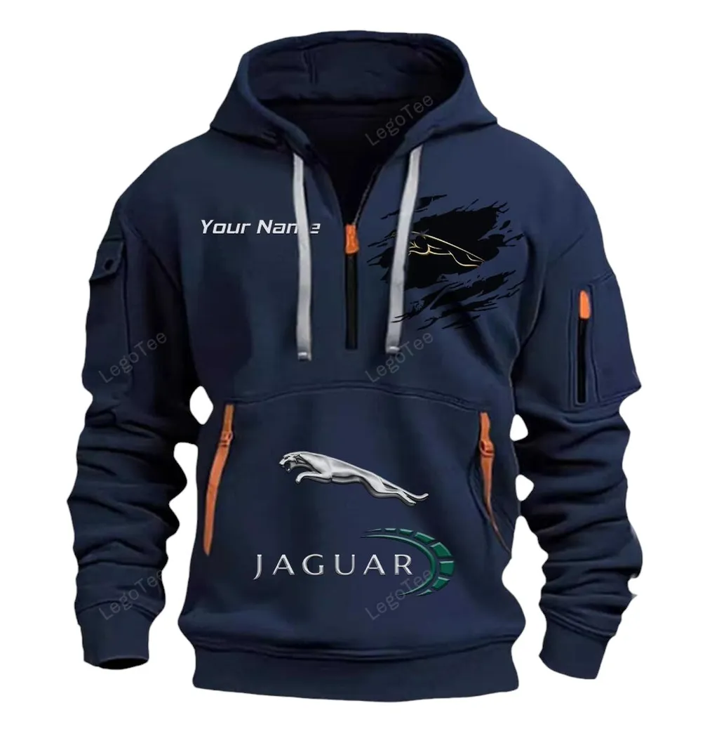 Convertible Off-Road Ride Hoodie Half Zipper, Sporty Fan Half-Zip Hoodie CAR113 - Navy - Image 2