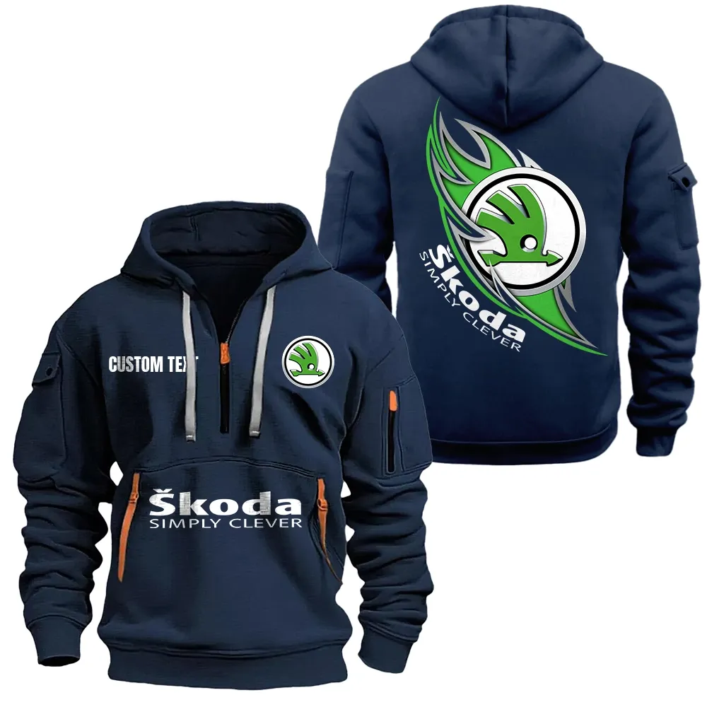 Czech Automobile Hoodie Half Zipper, All-Season Fan Half-Zip Hoodie CAR170 - Navy - Image 2