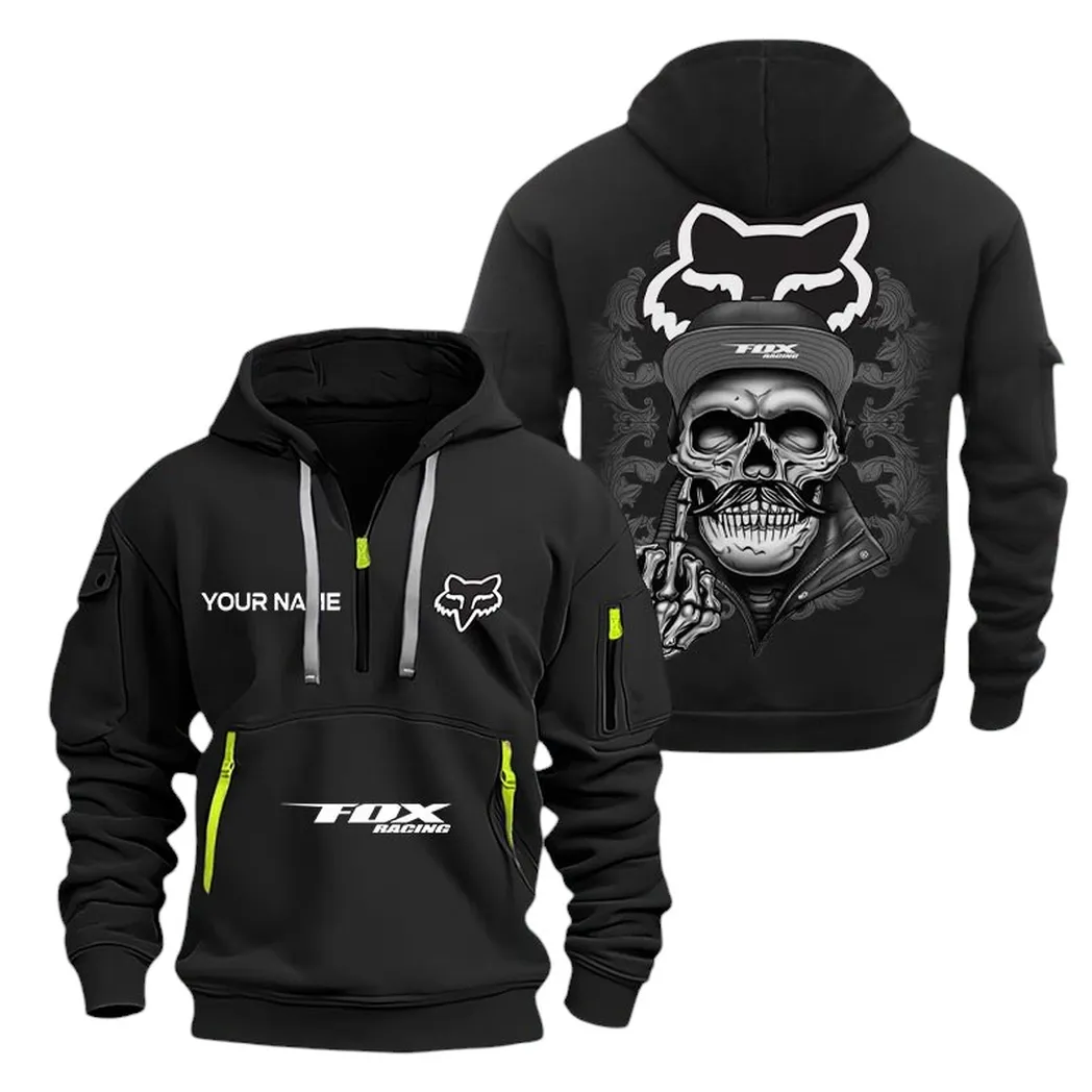 Dirt Bike Apparel Hoodie Half Zipper, Classic Sport Half-Zip Hoodie CAR166 - Black - Image 2
