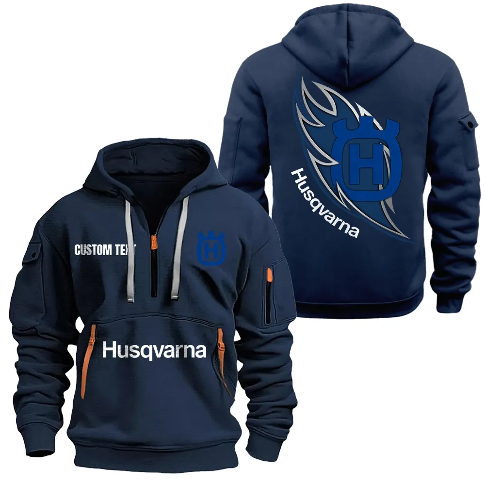 Dirt Track Bike Hoodie Half Zipper, Bold Energy Hoodie CAR170 - Navy - Image 2