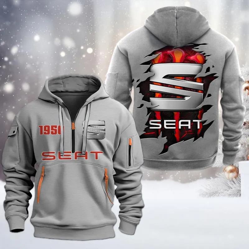 Eco-Friendly Ride Hoodie Half Zipper, Sporty Fan Half-Zip Hoodie CAR198 - Gray - Image 2