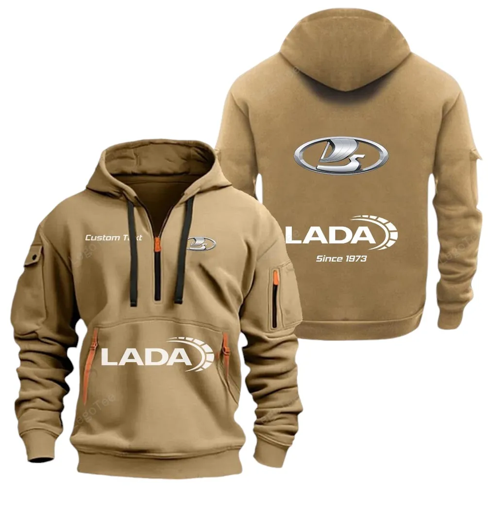 Economy Car Hoodie Half Zipper, Game Day Half-Zip Hoodie CAR052 -Khaki - Image 2