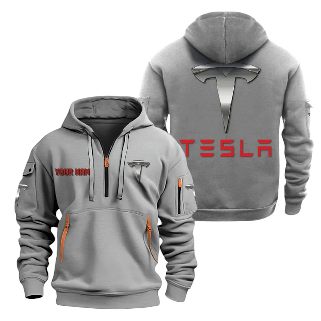 Electric Car Hoodie Half Zipper, Active Supporter Half-Zip Hoodie CAR200 - Gray - Image 2