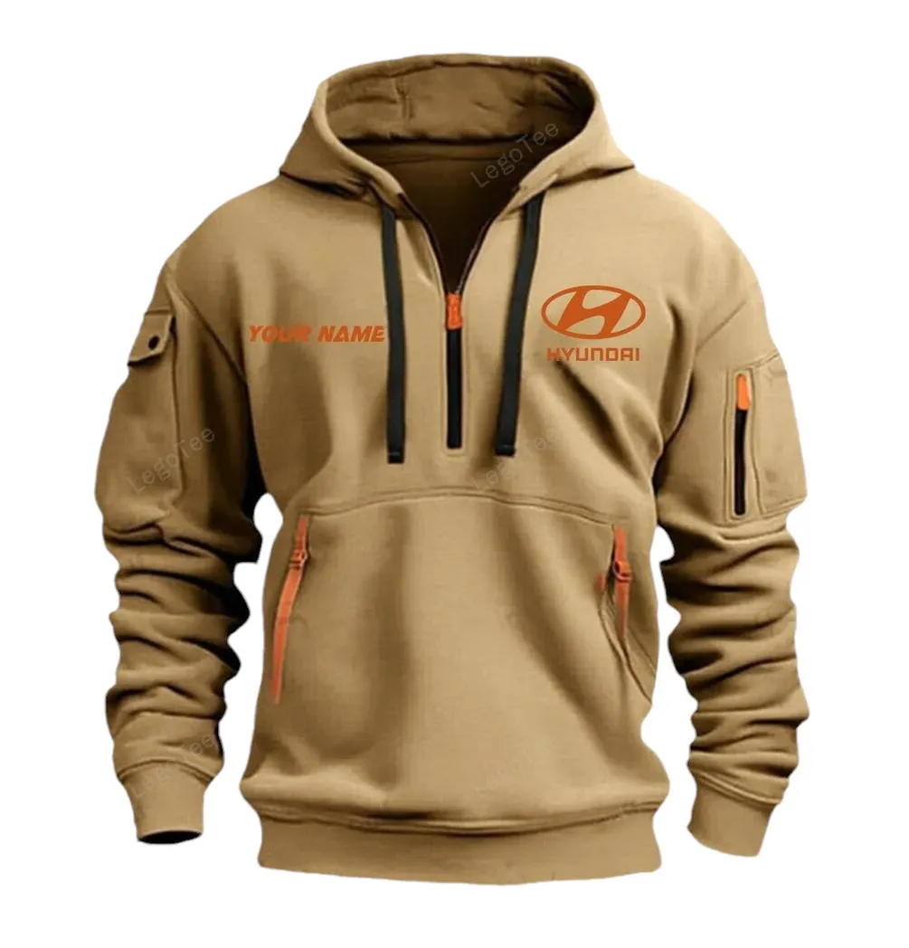 Electric Car Hoodie Half Zipper, Performance Fan Hoodie CAR042 -Khaki - Image 2