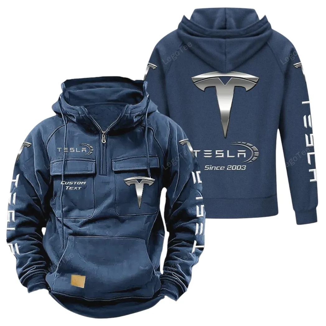 Electric Car Tactical Quarter Zip Hoodie, Exclusive Logo Hoodie For Car Enthusiasts CAR960 - Dark Blue - Image 2