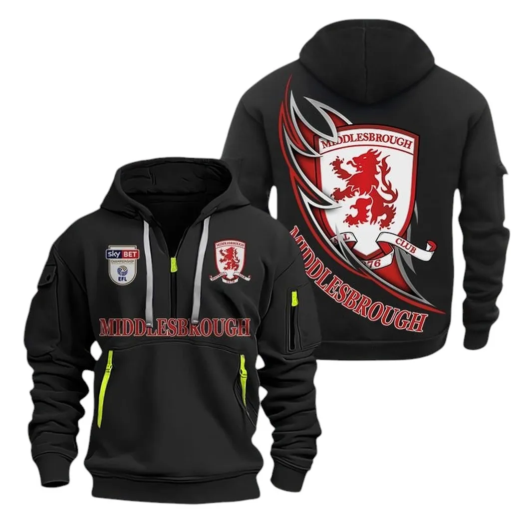 English Red Side Hoodie Half Zipper, Bold Fan Hoodie EPL270 - Black