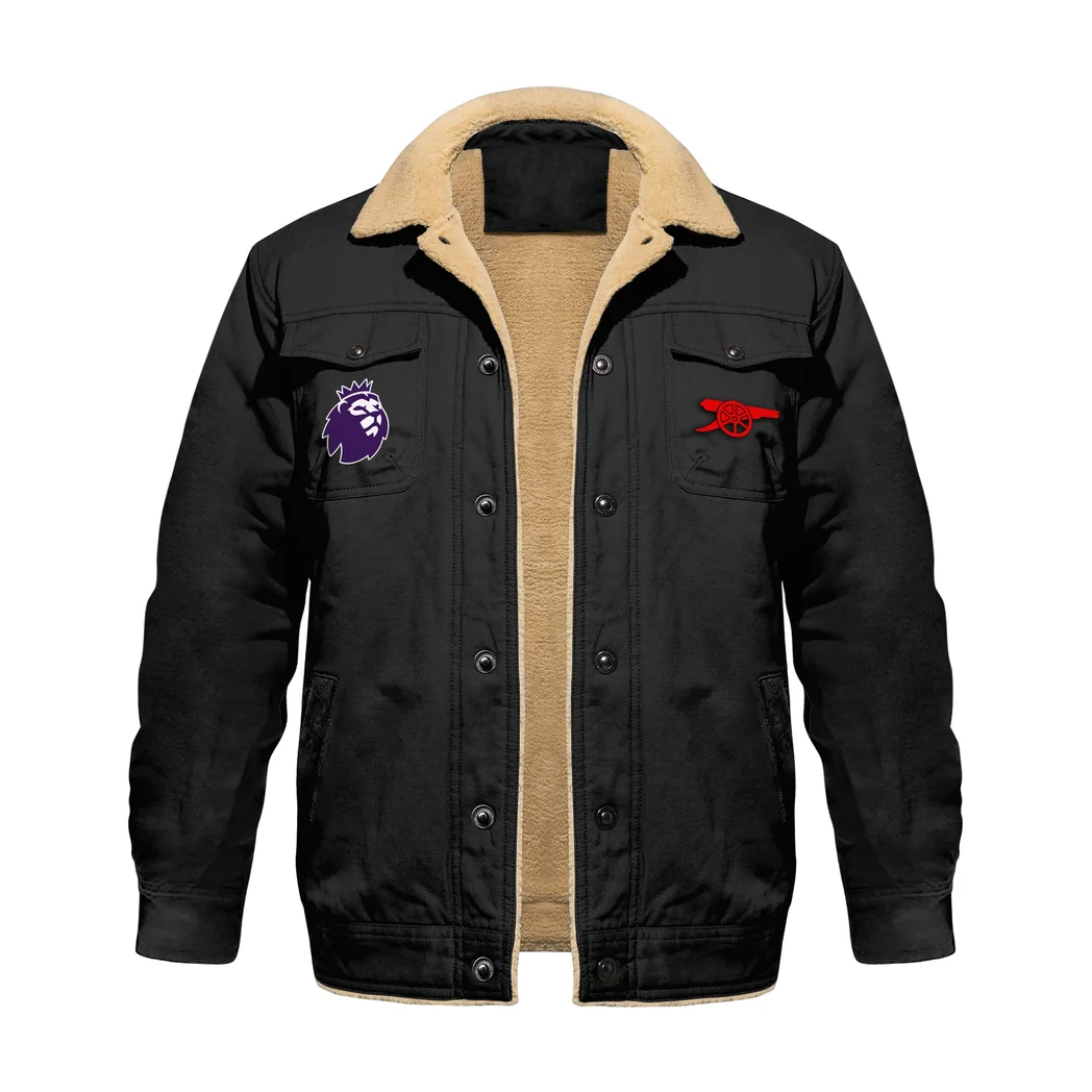 English Red Side Jacket Fur Collar Fleece, Everyday Fan Lifestyle Jacket HVN1390AR - Black - Image 2