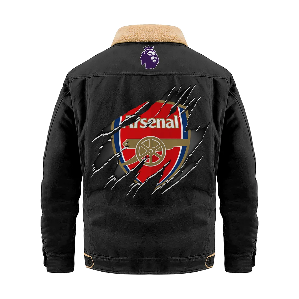 English Red Side Jacket Fur Collar Fleece, Everyday Fan Lifestyle Jacket HVN1390AR - Black - Image 3