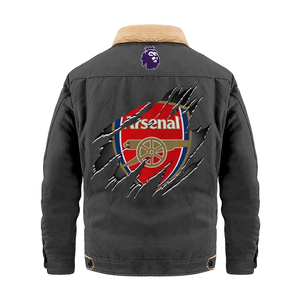 English Red Side Jacket Fur Collar Fleece, Everyday Fan Lifestyle Jacket HVN1390AR - Dark Gray - Image 3