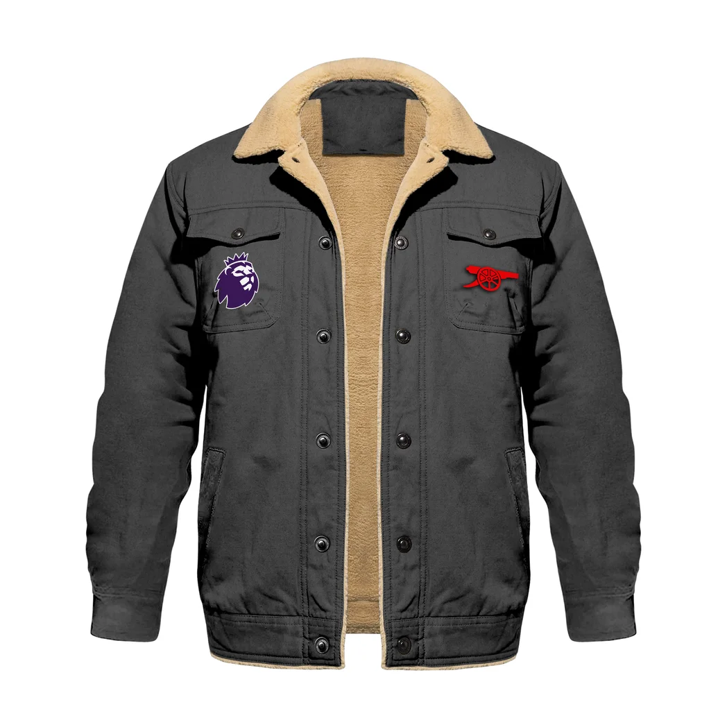 English Red Side Jacket Fur Collar Fleece, Everyday Fan Lifestyle Jacket HVN1390AR - Dark Gray - Image 2