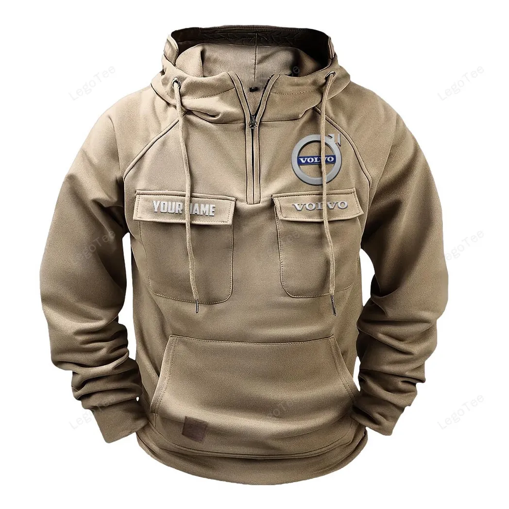 European Luxury Car Maker Tactical Quarter Zip Hoodie, Exclusive Logo Hoodie For Car Enthusiasts CAR109 - Khaki - Image 2