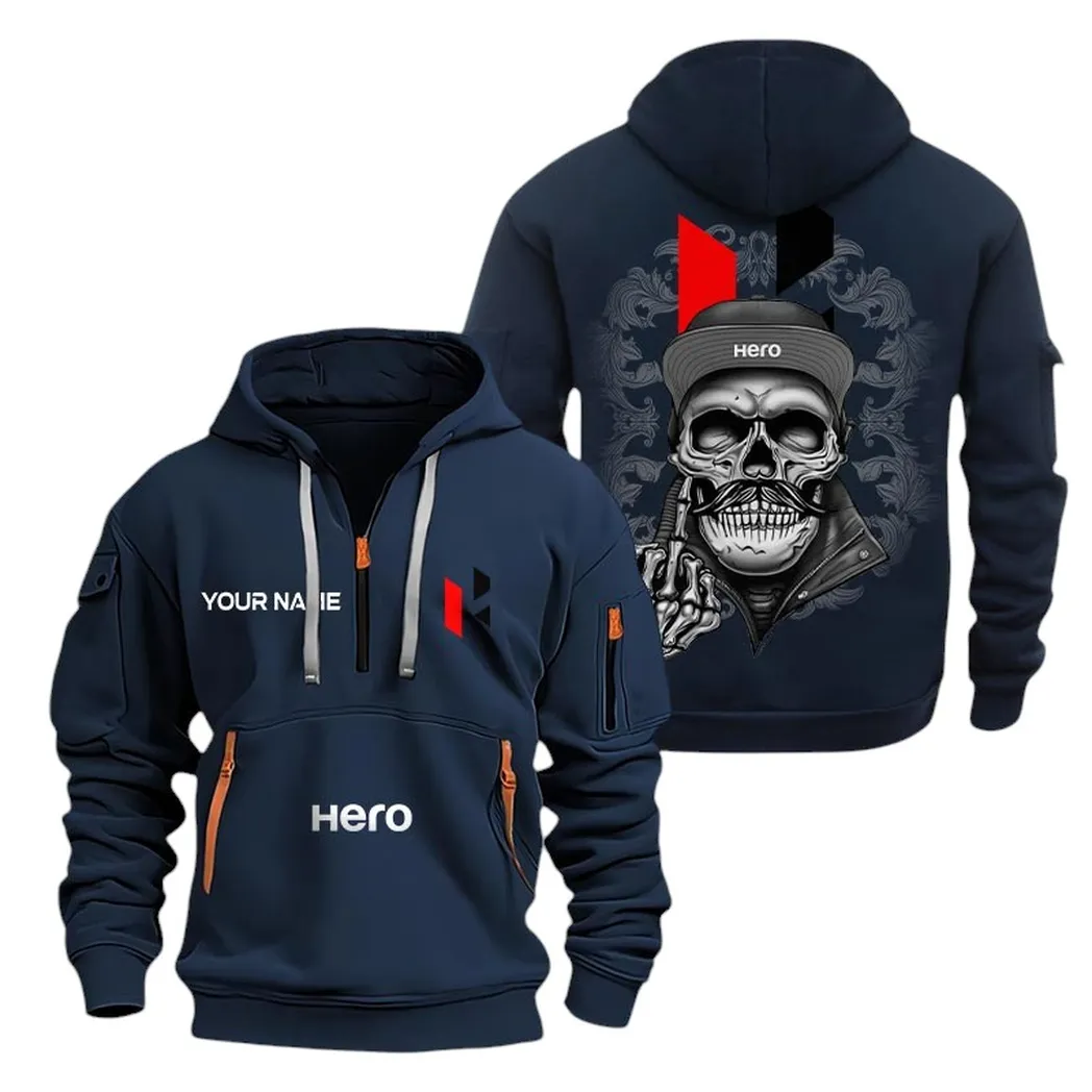 Everyday Motorcycle Hoodie Half Zipper, Sport Spirit Hoodie CAR166 - Navy - Image 2