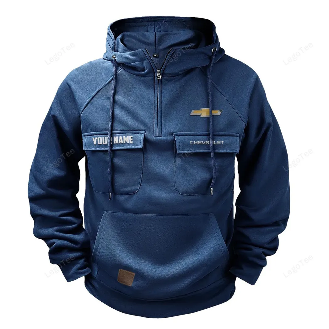 Everyday Utility Vehicle Tactical Quarter Zip Hoodie, Exclusive Logo Hoodie For Car Enthusiasts CAR109 - Dark Blue - Image 2