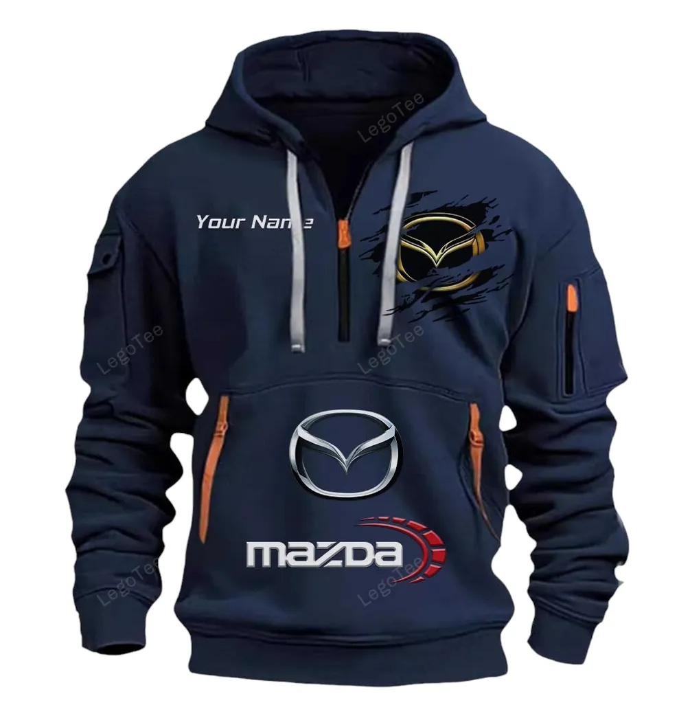 Everyday Vehicle Hoodie Half Zipper, Athletic Fan Half-Zip Hoodie CAR113 - Navy - Image 2