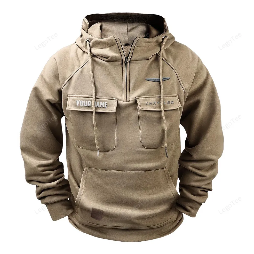 Executive Vehicle Tactical Quarter Zip Hoodie, Exclusive Logo Hoodie For Car Enthusiasts CAR109 - Khaki - Image 2
