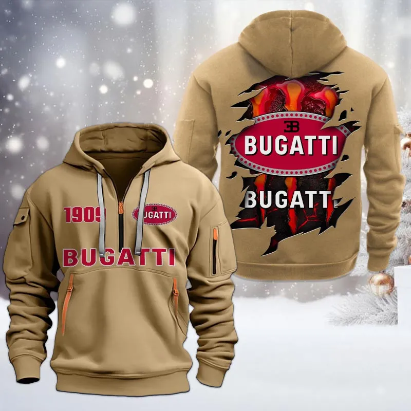 Exotic Automobile Hoodie Half Zipper, Bold Energy Hoodie CAR198 - Khaki - Image 2