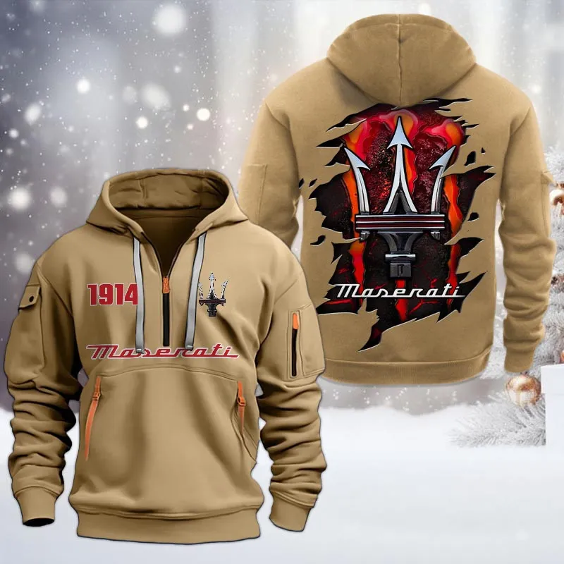 Exotic Coupe Hoodie Half Zipper, Streetwear Fan Hoodie CAR198 - Khaki - Image 2