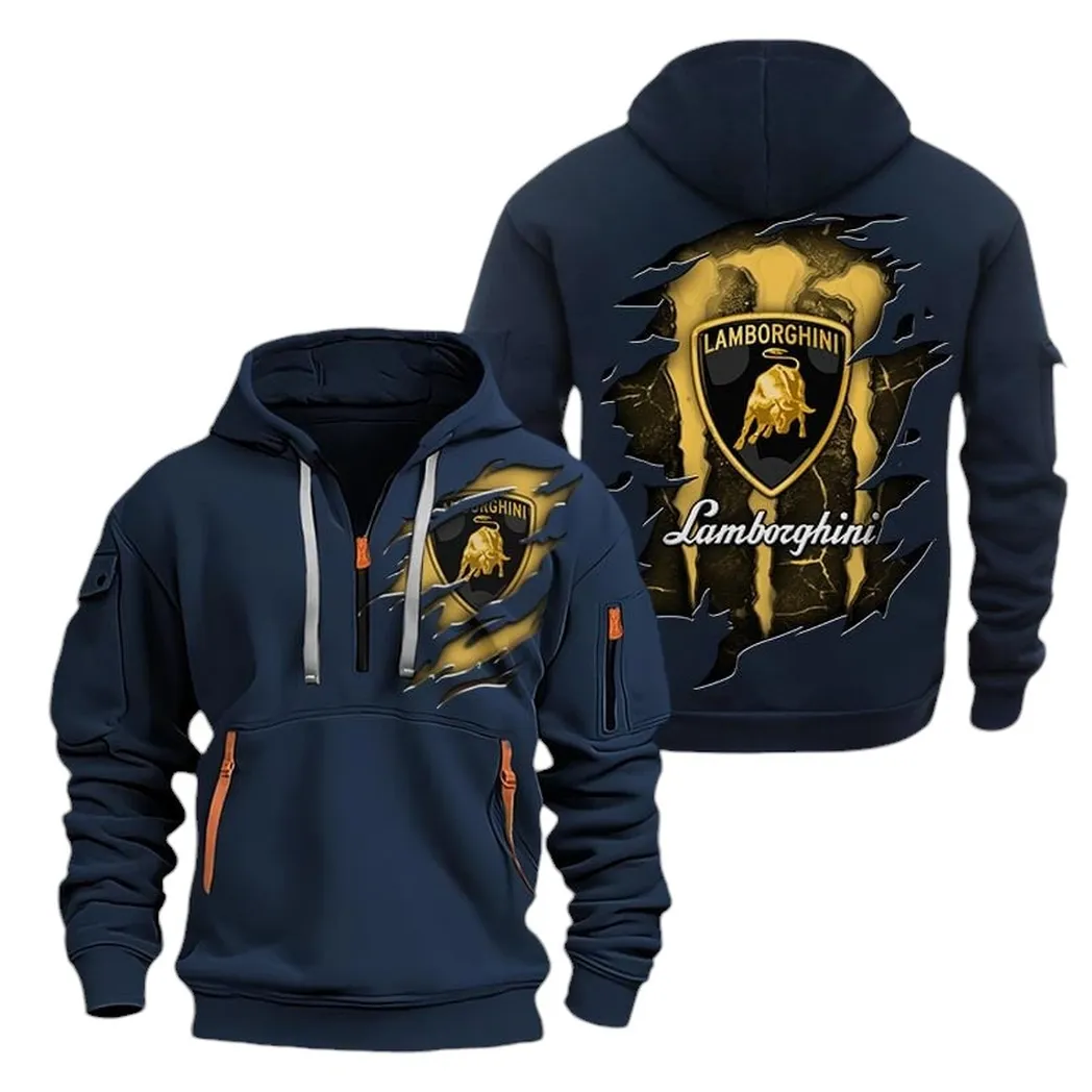 Exotic Sports Car Hoodie Half Zipper, Modern Sport Hoodie CAR021 -Navy - Image 2