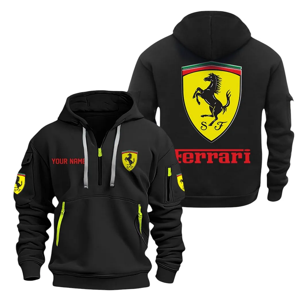 Exotic Sports Car Hoodie Half Zipper, Sporty Fan Half-Zip Hoodie CAR200 - Black - Image 2