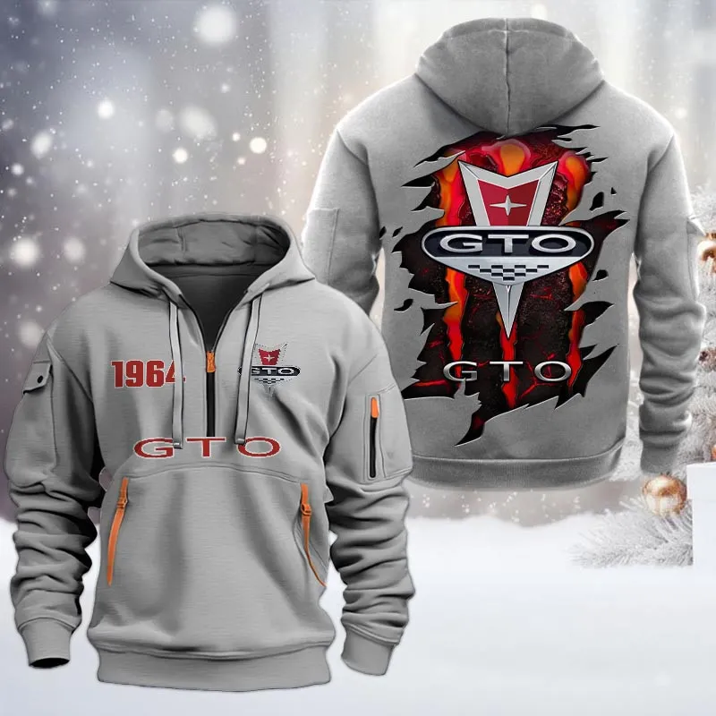 Fastback Hoodie Half Zipper, Supporter Spirit Hoodie CAR198 - Gray - Image 2