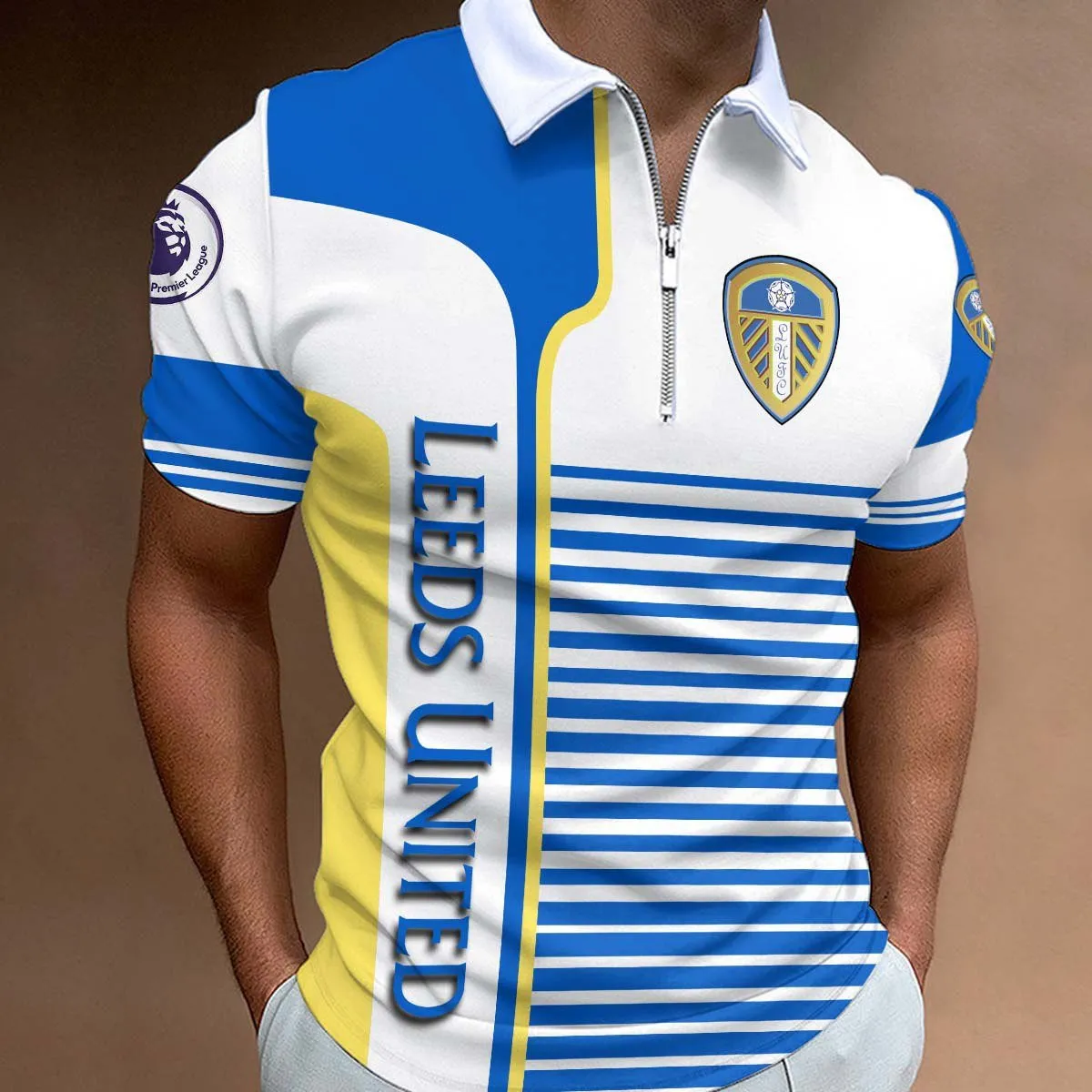 Football Squad Zipper Polo Shirt, Athletic Fan Polo With Modern Style EPL330