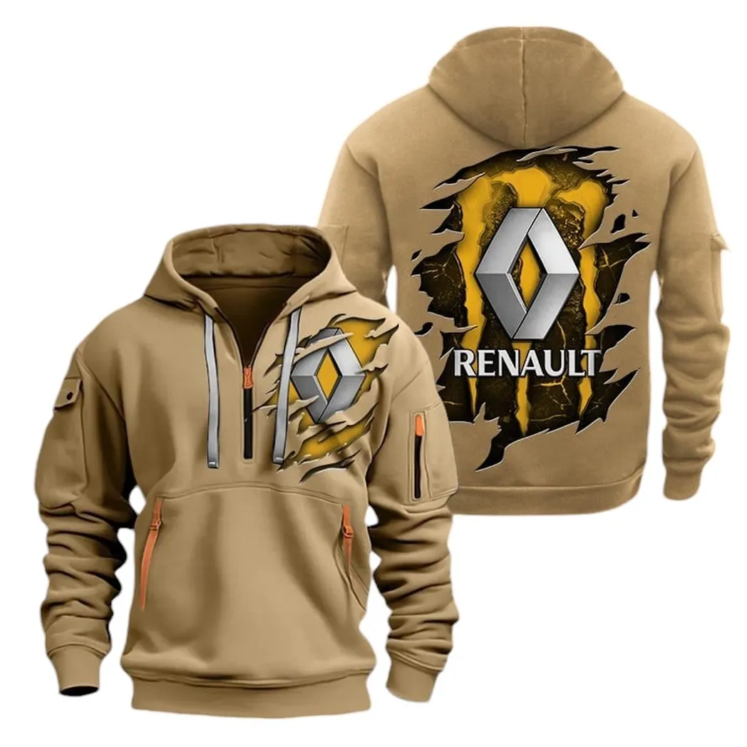 French Car Hoodie Half Zipper, Fan Pride Half-Zip Hoodie CAR021 -Khaki - Image 2