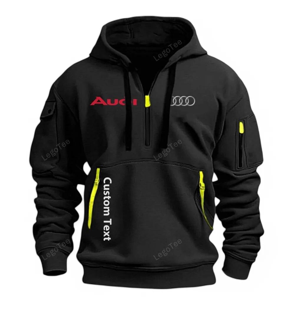 German Car Hoodie Half Zipper, Casual Sport Half-Zip Hoodie CAR112 - Black - Image 2
