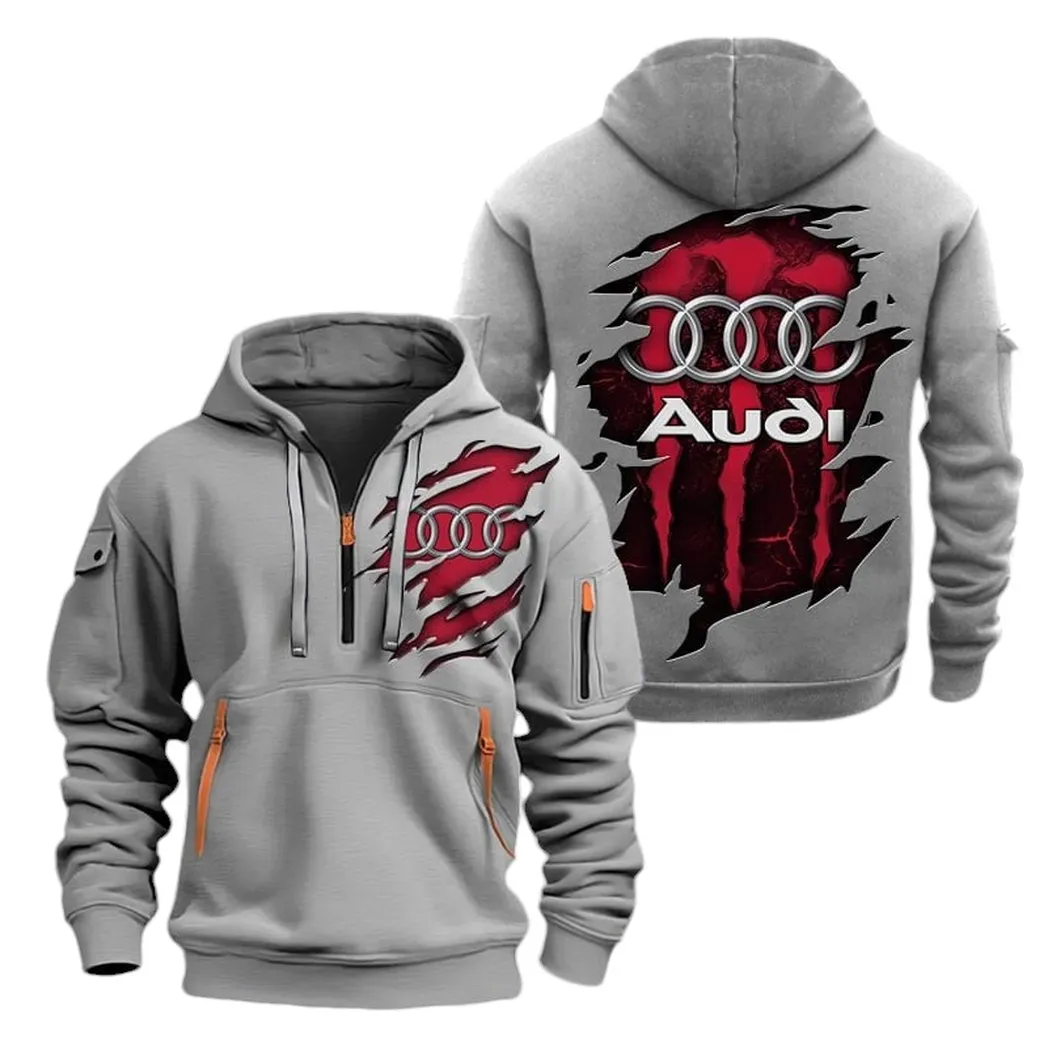 German Car Hoodie Half Zipper, Modern Sport Hoodie CAR021 -Gray - Image 2