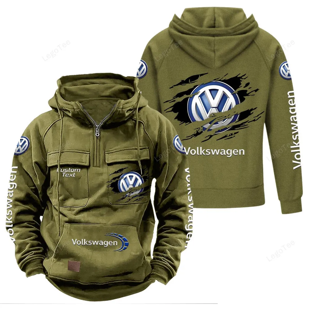 German Car Tactical Quarter Zip Hoodie, Exclusive Logo Hoodie For Car Enthusiasts CAR122 - Army Green - Image 2