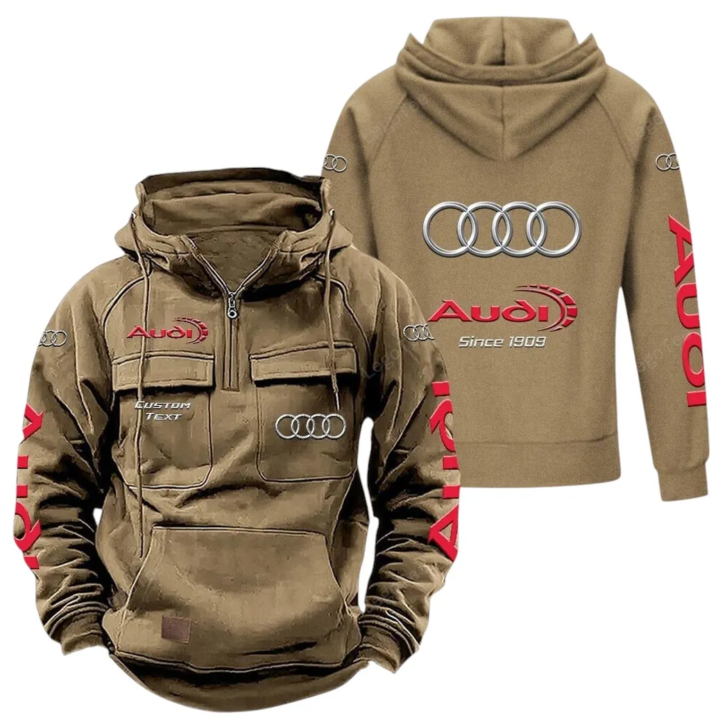 German Car Tactical Quarter Zip Hoodie, Exclusive Logo Hoodie For Car Enthusiasts CAR960 - Khaki - Image 2